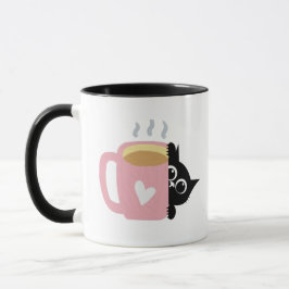 Zwarte Kat Kijkende Roze Hart Koffie Liefhebber Mo Mok