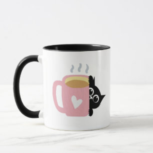 Zwarte Kat Kijkende Roze Hart Koffie Liefhebber Mo Mok