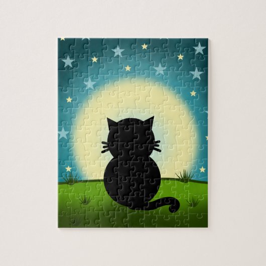 Zwarte Kat kijkt naar de Maan Legpuzzel (Verticaal)