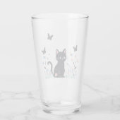 Zwarte kat kijkt naar vlinders glas (Achterkant)