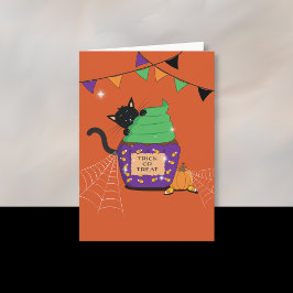 Zwarte Kat Kind Halloween Oranje Wenskaart Kaart