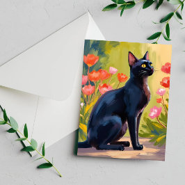Zwarte Kat Kitten Aquarel Bloemen Geschilderde Kaa