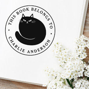 Zwarte kat kitten boekplaat bibliotheekboek rubberstempel