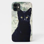 Zwarte kat Kitten Floral Art Phone Case (Achterkant)
