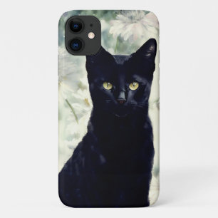 Zwarte kat Kitten Floral Art Phone Case