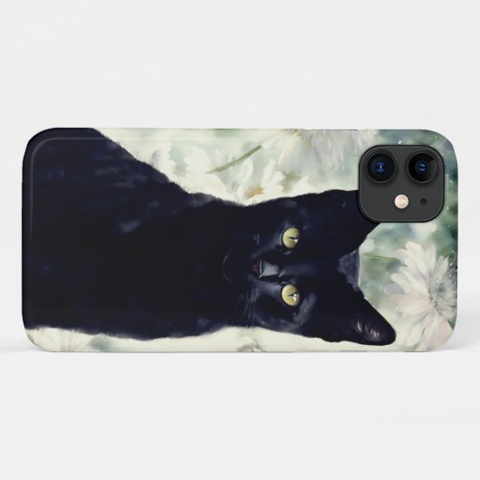 Zwarte kat Kitten Floral Art Phone Case (Achterkant (horizontaal))