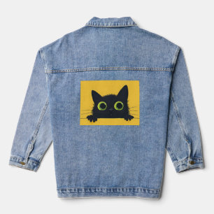 Zwarte kat kitten grote ogen art Denim Jean Jacket