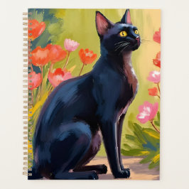 Zwarte Kat | Kitten Huisdier Waterverf Bloemen Ges Planner
