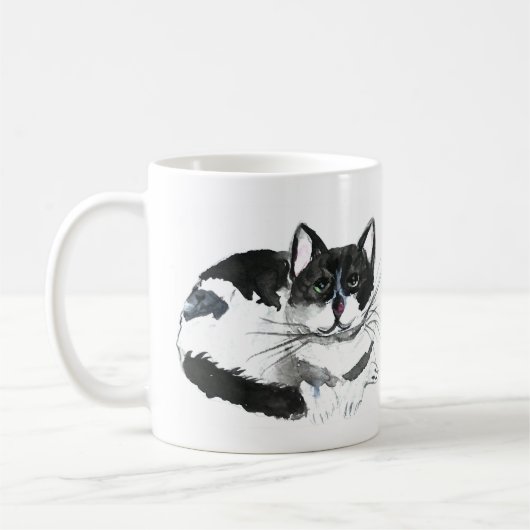 Zwarte kat kitten waterverf Mooi Koffiemok (Links)