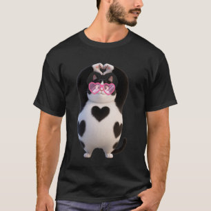 Zwarte Kat Kittens Kawaii Liefhebber Hart Bril Val T-shirt