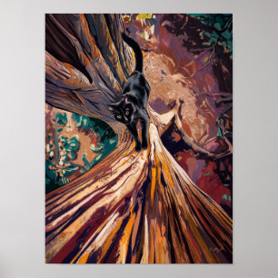 Zwarte kat klaar om te klimmen Poster Print Wall A