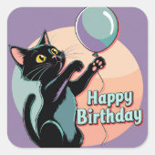 Zwarte kat kleurrijk vierkante sticker (Voorkant)