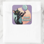 Zwarte kat kleurrijk vierkante sticker (Tas)