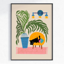 Zwarte Kat Kleurrijke Muurkunst Mooie Kat Poster M