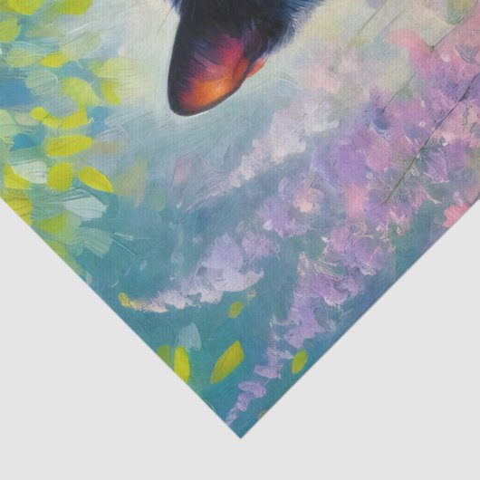 Zwarte Kat Kleurrijke Wildbloemen Decoupage Tissuepapier (Detail)