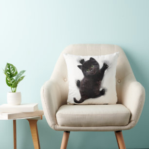 Zwarte kat klimmen op menselijke rug kussen