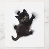 Zwarte kat klimmen op menselijke rug wijn etiket (Enkel label)