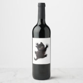 Zwarte kat klimmen op menselijke rug wijn etiket (Voorkant)
