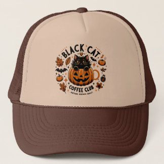 Zwarte Kat Koffie Club Halloween Trucker Hat Pet