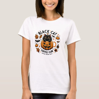 Zwarte Kat Koffie Club Halloween Vrouwen T-shirt -