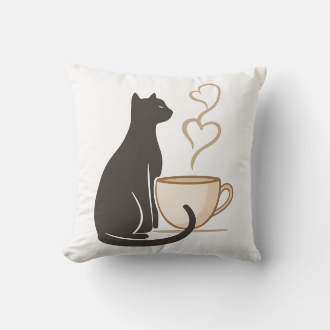 Zwarte Kat Koffie Club Kussen (Voorkant)