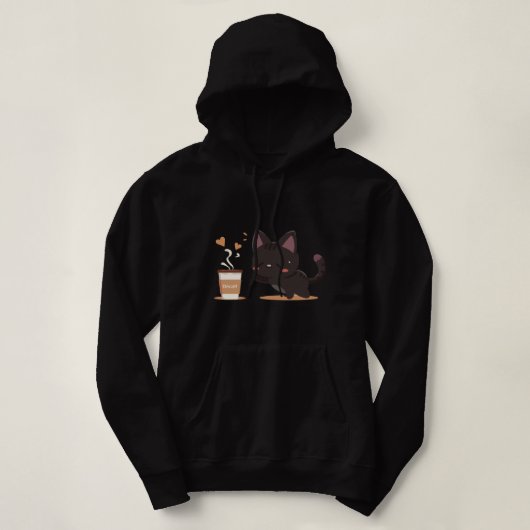 Zwarte kat koffie (Decaf) Hoodie (Design voorkant)