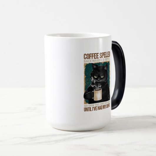  zwarte kat koffie met ruggegraat magische mok (Voorkant rechts)