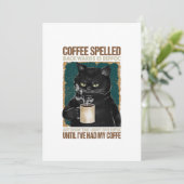 zwarte kat koffie met ruggegraat save the date (Staand voorkant)