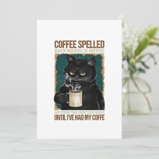  zwarte kat koffie met ruggegraat save the date (Staand voorkant)