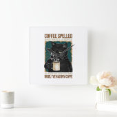  zwarte kat koffie met ruggegraat vierkante klok (Huis)