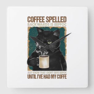  zwarte kat koffie met ruggegraat vierkante klok