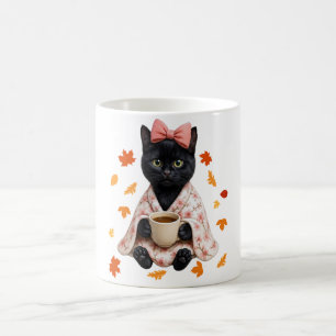 Zwarte Kat Koffieliefhebber Herfst Kersenbloesem Koffiemok