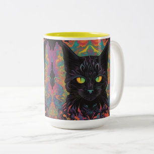 zwarte kat - koffiemok tweekleurige koffiemok