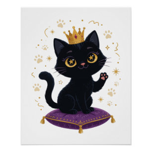 Zwarte Kat Koningin Koninklijke Kroon Muur Kunst P Perfect Poster