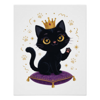 Zwarte Kat Koningin Koninklijke Kroon Muur Kunst P Perfect Poster