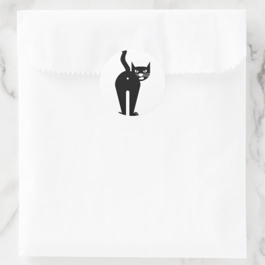 Zwarte kat kontgat ronde sticker (Tas)