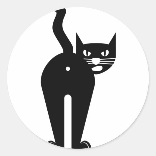 Zwarte kat kontgat ronde sticker (Voorkant)