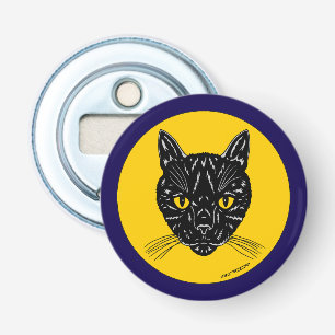 Zwarte Kat Kop Button Flesopener
