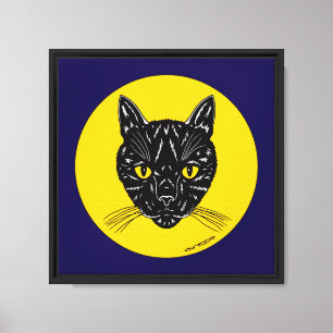 Zwarte Kat Kop Canvas Afdruk