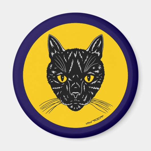 Zwarte Kat Kop Magneet (Voorkant)