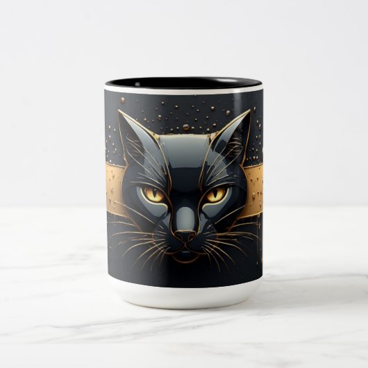 Zwarte Kat Kop Met Gouden Druppel Design 🐈 (Center)