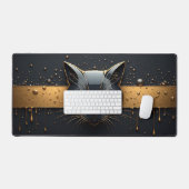 Zwarte Kat Kop Met Gouden Druppel Design 🐈 Bureaumat (Keyboard & Muis)