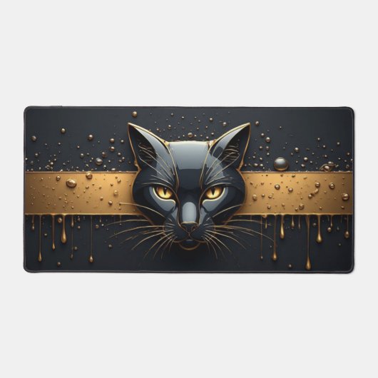 Zwarte Kat Kop Met Gouden Druppel Design 🐈 Bureaumat (Voorkant)