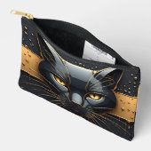 Zwarte Kat Kop Met Gouden Druppel Design 🐈 Etui (Open)