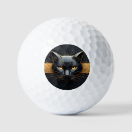 Zwarte Kat Kop Met Gouden Druppel Design 🐈 Golfballen