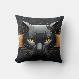 Zwarte Kat Kop Met Gouden Druppel Design 🐈 Kussen