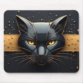 Zwarte Kat Kop Met Gouden Druppel Design 🐈 Muismat