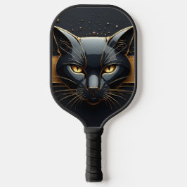 Zwarte Kat Kop Met Gouden Druppel Design 🐈 Pickleball Paddle