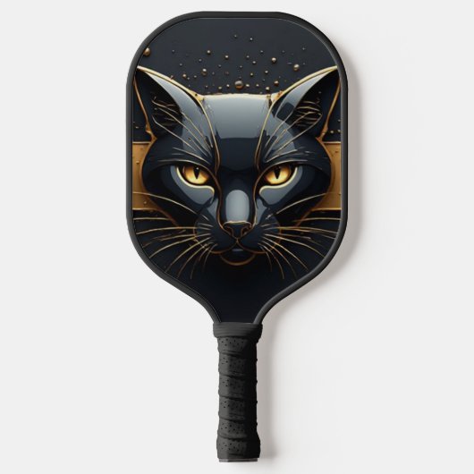 Zwarte Kat Kop Met Gouden Druppel Design 🐈 Pickleball Paddle (Voorkant)
