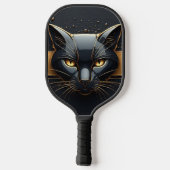 Zwarte Kat Kop Met Gouden Druppel Design 🐈 Pickleball Paddle (Achterkant)